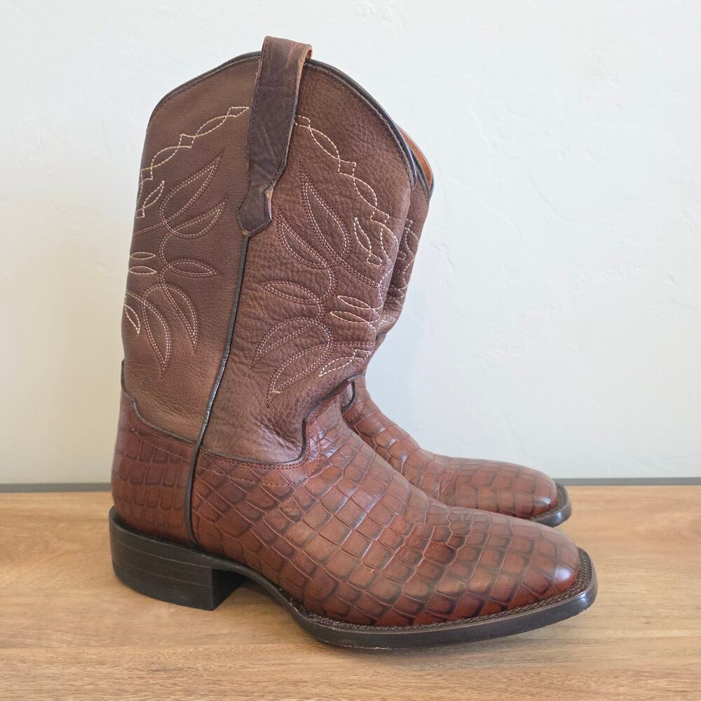 Cody James Men's 11" Western Cowboy Boots Brown Croc Print Leather Square Toe 7D
